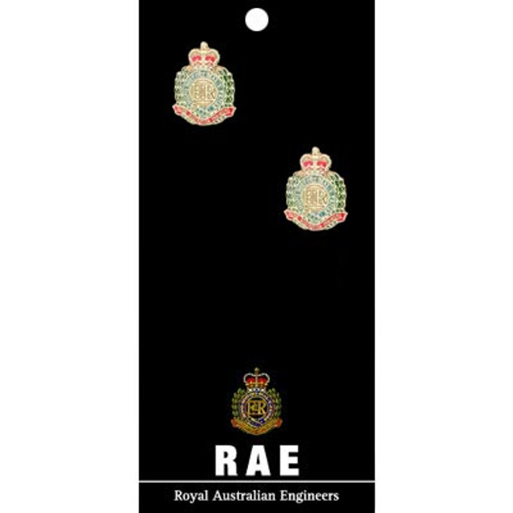 RAE Cuff Links On Card RAE Cuff Links On Card Royal Australian Engineers (RAE) 20mm full colour enamel cuff links. Order now from the military specialists. Displayed on a presentation card. These beautiful gold plated cuff links are the perfect a