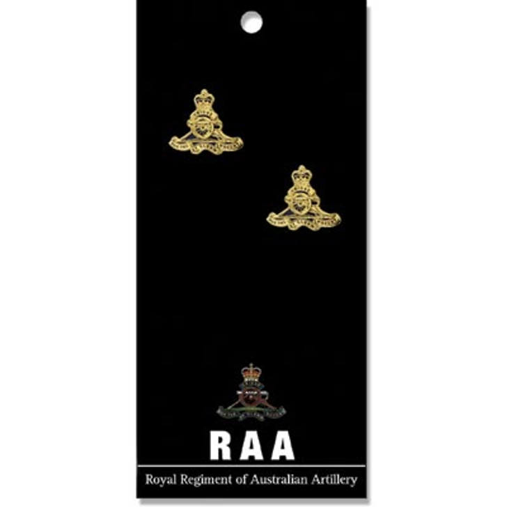 RAA Cuff Links On Card RAA Cuff Links On Card Royal Regiment of Australian Artillery (RAA) 20mm full colour enamel cuff links. Order now from the military specialists. Displayed on a presentation card. These beautiful gold plated cuff links are t