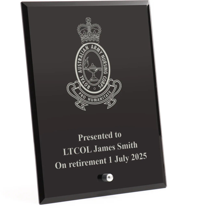 Royal Australian Army Nursing Corps (RAANC) Nebula Black Glass Award in Gift Box