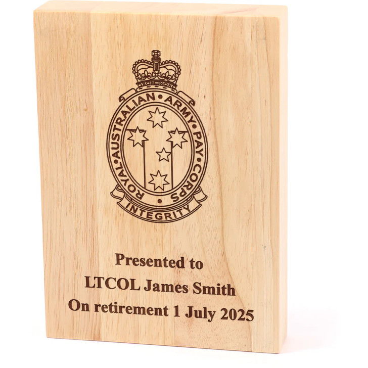Royal Australian Army Pay Corps (RAAPC) Heritage Wooden Award Image 0