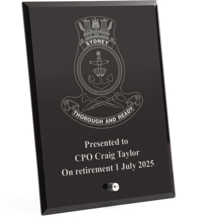 HMAS Sydney (V) Nebula Black Glass Award in Gift Box