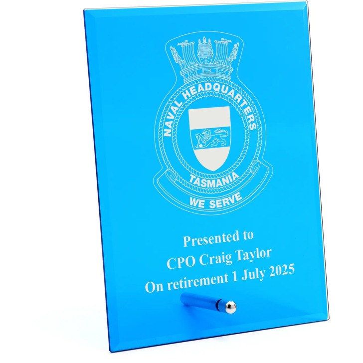 Naval Headquarters Tasmania Nebula Blue Glass Award in Gift Box
