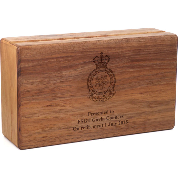 Air Movements Training and Development Unit (AMTDU) Tasmanian Blackwood Two-Tiered Medal Display Box