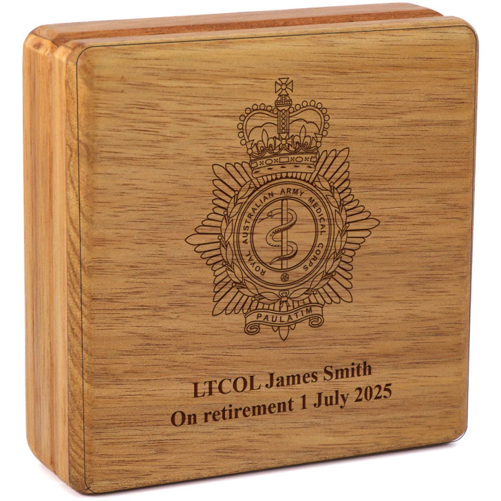 Royal Australian Army Medical Corps (RAAMC) Tasmanian Blackwood Heritage Box Royal Australian Army Medical Corps (RAAMC) Tasmanian Blackwood Heritage Box