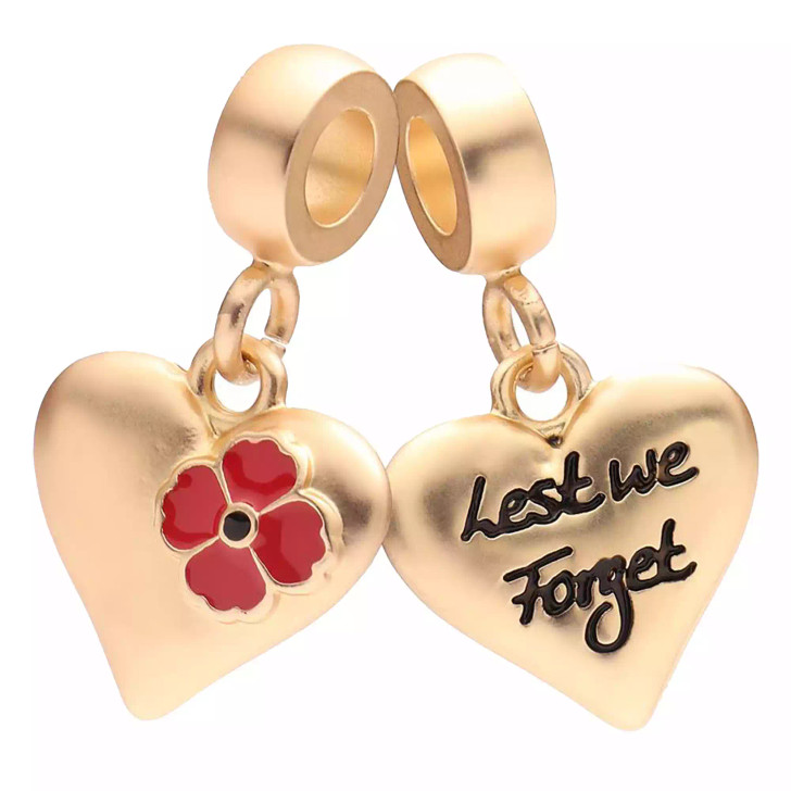 Gold-plated Lest We Forget Poppy Heart Charm Gold-plated Lest We Forget Poppy Heart Charm