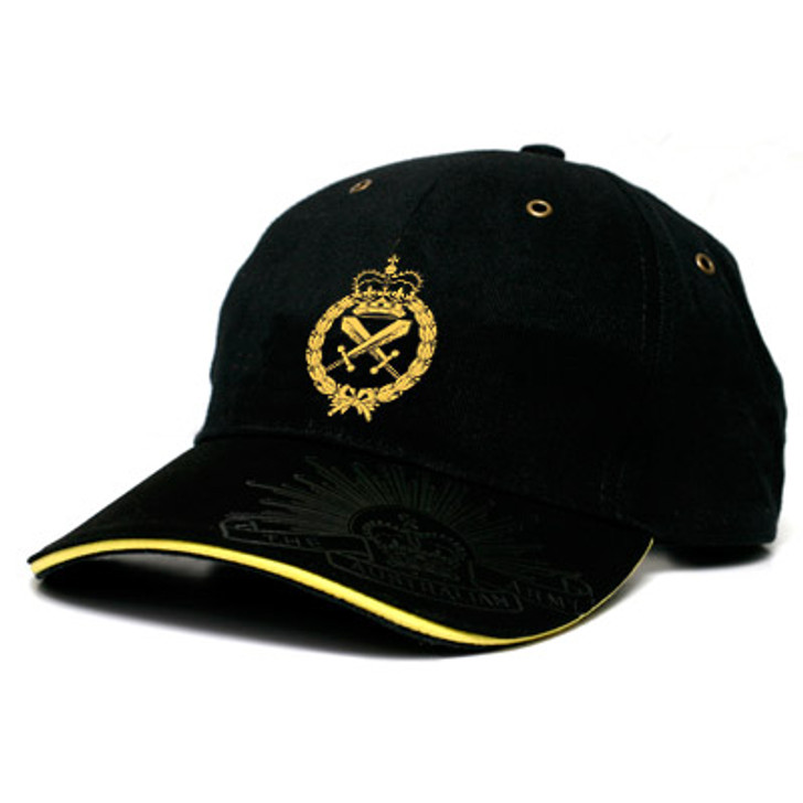 RACMP Black Cap RACMP Black Cap This Royal Australian Corps of Military Police (RACMP) cap is both stylish and practical with its cool looks. Buy now from the military specialists. This quality heavy brushed cotton cap has the RACMP