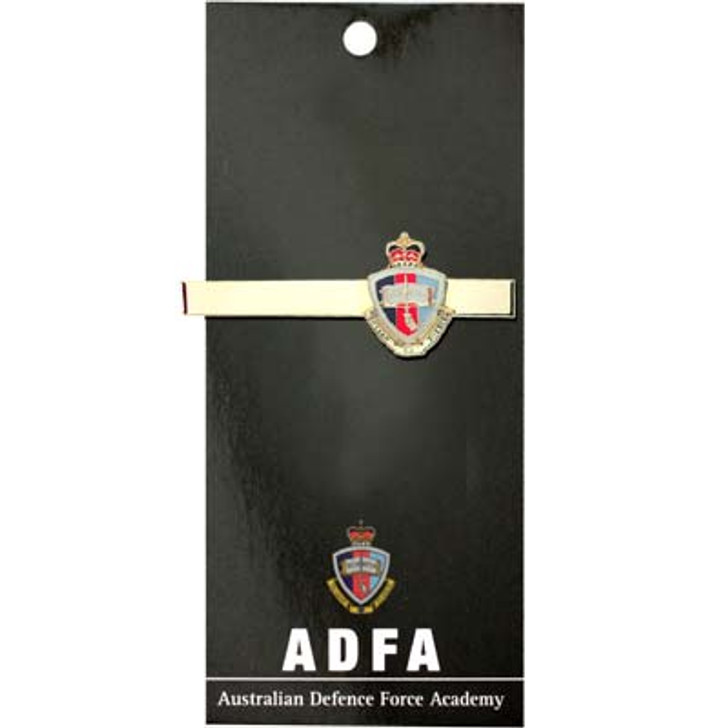 ADFA Tie Bar On Card ADFA Tie Bar On Card Australian Defence Force Academy (ADFA) 20mm full colour enamel tie bar. Order now from the military specialists. Displayed on a presentation card. This beautiful gold plated tie bar looks great on bt