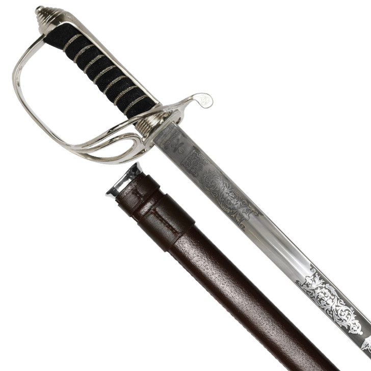 Windlass Artillery Sword with Leather Scabbard - Carbon Steel (Queens Cypher)