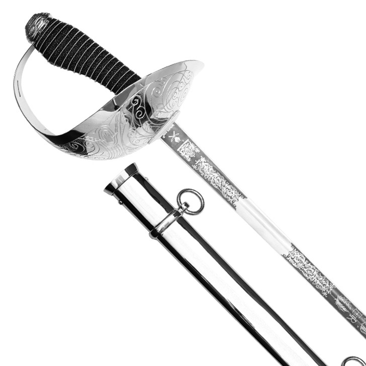Windlass Cavalry Sword with Nickel Plated Scabbard - Carbon Steel (Queens Cypher)