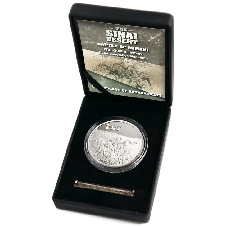 Great War-Battle of Romani Ltd Ed Medallion SoG 16 The battle of Romani took place between 3 and 5 August 1916 some 35 kilometres east of the vital Suez Canal, amidst the towering sand dunes of the Sinai Desert. Turkish forces attacked the British pos