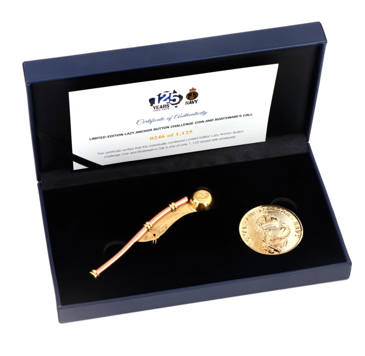 Limited-Edition Lazy Anchor Button Challenge Coin and Boatswain's Call Collection