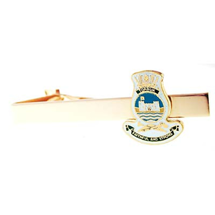 HMAS Tobruk Tie Bar HMAS Tobruk 20mm full colour enamel tie bar. Order now from the military specialists. This beautiful gold plated tie bar looks great on both work and formal wear.