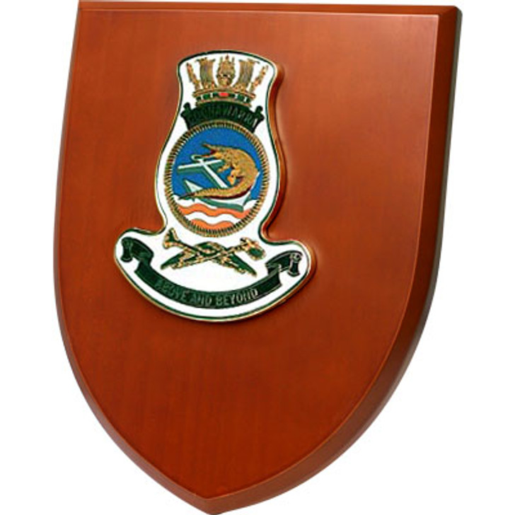 HMAS Coonawarra Shield Plaque HMAS Coonawarra Shield Plaque An Exceptional HMAS Coonawarra Plaque order now. This beautiful plaque features a 100mm full colour enamel crest set on a 200x160mm timber finish shield. Presented in a stylish silver gift box with fo 