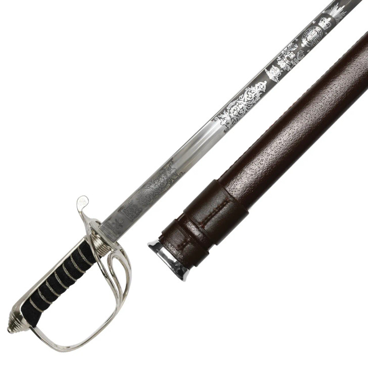 Windlass Artillery Sword with Leather Scabbard - Stainless Steel (Queens Cypher) Windlass Artillery Sword with Leather Scabbard - Stainless Steel (Queens Cypher)