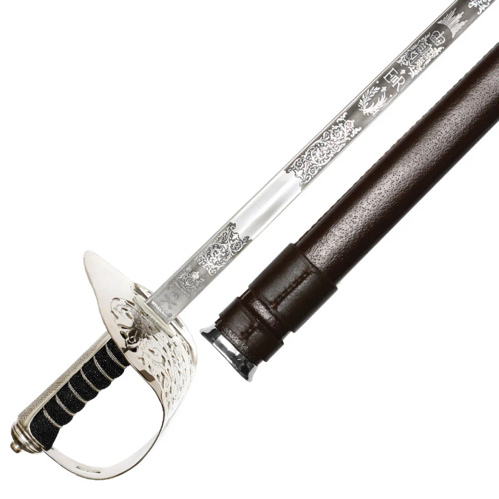 Windlass Infantry Sword with Leather Scabbard - Stainless Steel (Queens Cypher) Windlass Infantry Sword with Leather Scabbard - Stainless Steel (Queens Cypher)