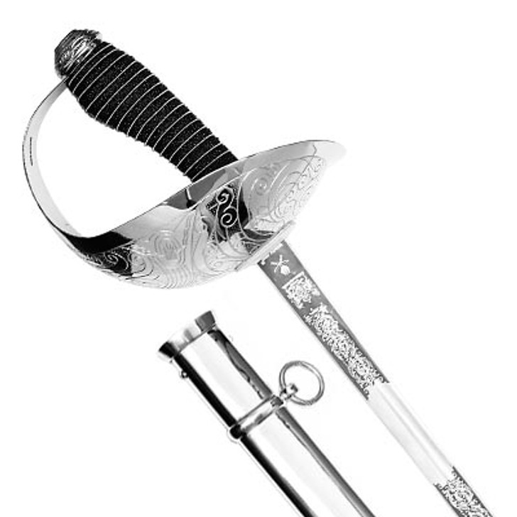 Windlass Cavalry Sword with Nickel Plated Scabbard - Stainless Steel (Queens Cypher) Cavalry Sword with Nickel Plated Scabbard (Windlass S/Steel) This beautiful Windlass stainless steel sword is the same design used by the British Cavalry, order now from the military specialists. These magnificent swords are today carried by the Dragoon, Light