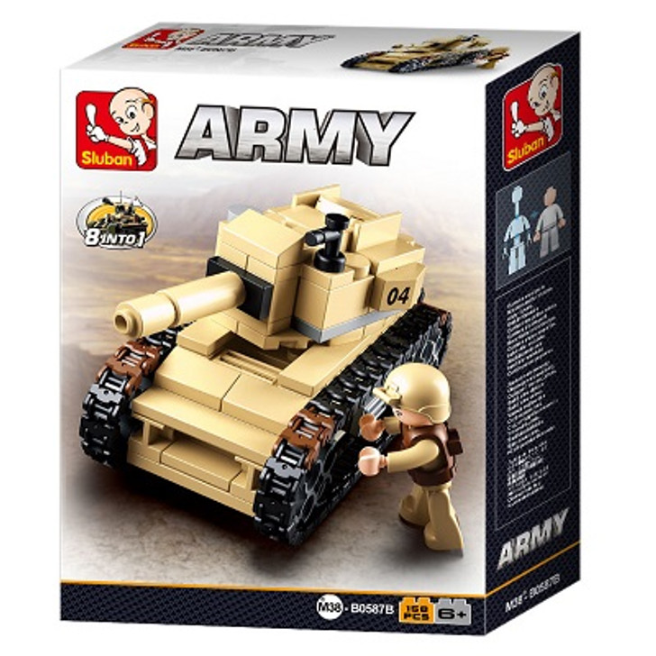Army Tank 158 Pcs Construction Set Army Tank 158 Pcs Construction Set The Sluban Army Tank 158 Pcs Construction Set is a great set for fun with the whole family. Fully compatible with bricks of other leading brands, this set is a fantastic gift or collectable for any ag