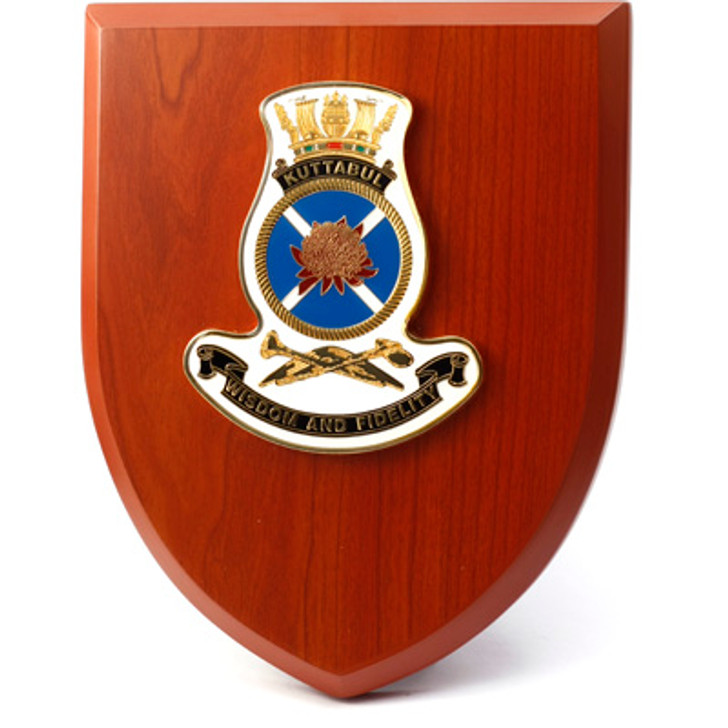 HMAS Kuttabul Plaque HMAS Kuttabul Plaque An Exceptional HMAS Kuttabul Plaque order now. This beautiful plaque features a 100mm full colour enamel crest set on a 200x160mm timber finish shield. Presented in a stylish silver gift box with form