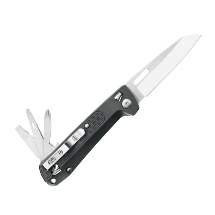 Leatherman FREE K2 Grey Leatherman FREE K2 Grey With a 3.3 inch blade and seven additional tools, including a pry tool and Phillips screwdriver, the K2 is multipurpose reimagined. Each tool is housed on the outside of a functionally refined alumini