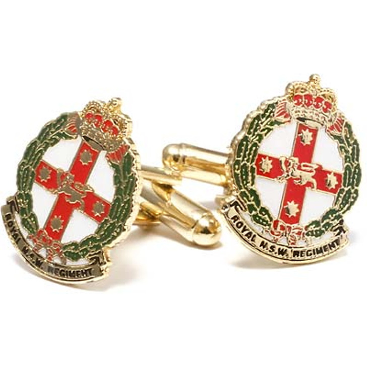 RNSWR Cuff links Royal New South Wales Regiment (RNSWR) 20mm full colour enamel cuff links. Order now from the military specialists. These beautiful gold plated cuff links are the perfect accessory for work or functio