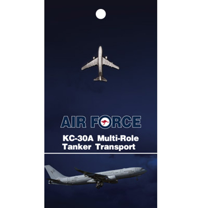 KC-30A MRTT Lapel Pin On Card KC-30A MRTT Lapel Pin On Card Get the quality C-30A MRTT Lapel Pin On Card today, order now from the military specialists. This 25mm nickel-plated lapel pin is a masterful 3D lapel pin, with a butterfly clasp on the back and comes