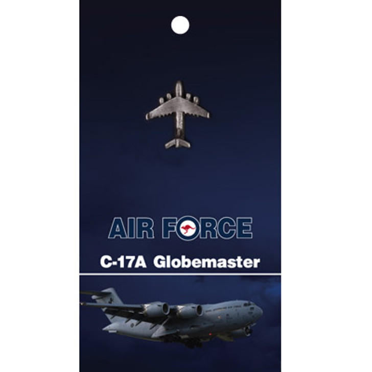 C-17A Globemaster Lapel Pin On Card C-17A Globemaster Lapel Pin On Card Get the quality C-17A Globemaster Lapel Pin On Card today, order now from the military specialists. This 25mm nickel-plated lapel pin is a masterful 3D lapel pin, with a butterfly clasp on the back an