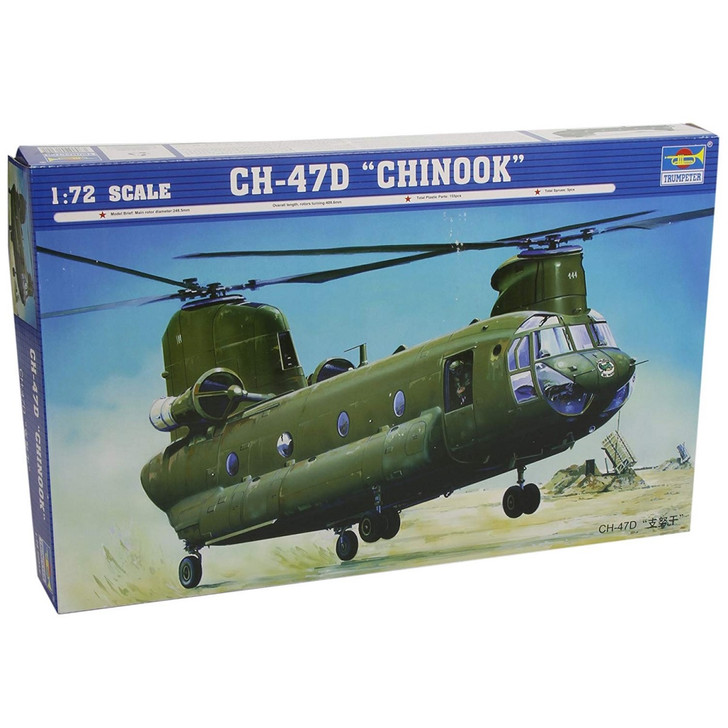 Trumpeter 1/72 CH-47D Chinook Plastic Model Kit Trumpeter 1/72 CH-47D Chinook Plastic Model Kit The CH-47 Chinook, the workhorse of the US Army, is manufactured by the Boeing Vertol company. The Chinook has served as the prime mover for the US Army and other military forces for decades. Its prin