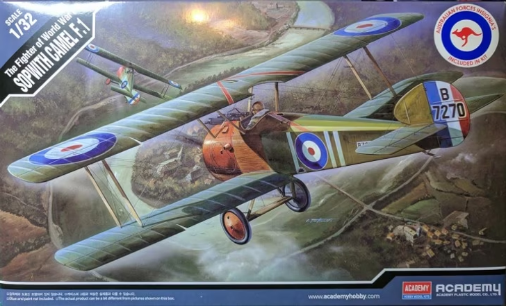 Academy 1/32 Sopwith Camel F1 w/Aus Decals Academy 1/32 Sopwith Camel F1 Kit Model is supplied unassembled and requires additional paints and glue Scale 1/32 Sopwith Camel F1 Comes with Australian decals History The Sopwith F.1 Camel was a sin