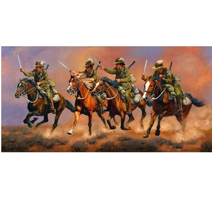 The Charge Canvas Print 50 x 100 Pictured are just one section of two regiments of Australian Light Horse that on the 31st of October 1917, braved shell and machine-gun fire to gallop over 3 miles of open plain, and with bayonets dra