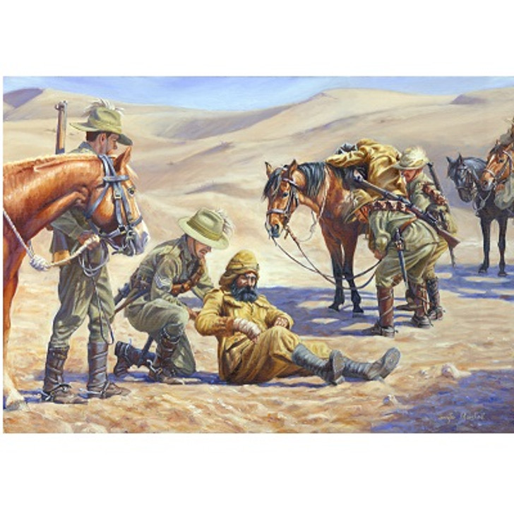 You Lift Me Up Canvas Print 50 x 72 This is one of a series of paintings depicting the saving of sixty-eight Turks; it shows the compassion of the Light Horsemen as they lift the near dead Turks from the burning sand and then  lift them