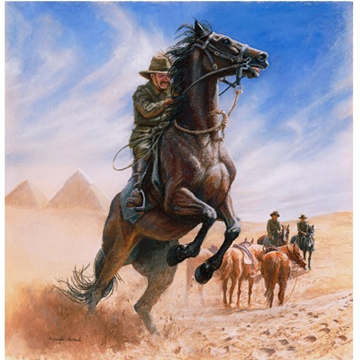 Re-Educating The Remounts Canvas Print 50 x 49.2 This painting was inspired by the story John Skinner related to me, of how his grandfather William  Skinner(always known as Bill), while in Egypt would ride a quiet horse and lead three other fresh re