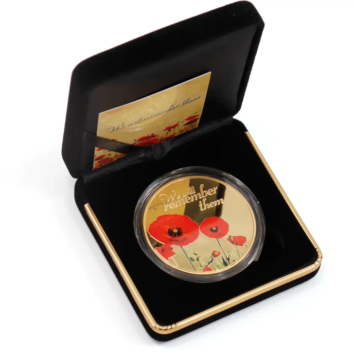 Gold Plated Poppy Medallion 48mm In Gift Box