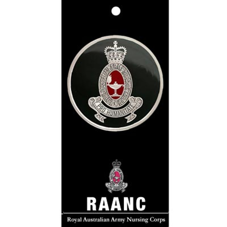 RAANC Medallion On Card The superb Royal Australian Army Nursing Corps (RAANC) medallion. Order now from the military specialists. Displayed on a presentation card. This spectacular 48mm full colour enamel medallion will sta