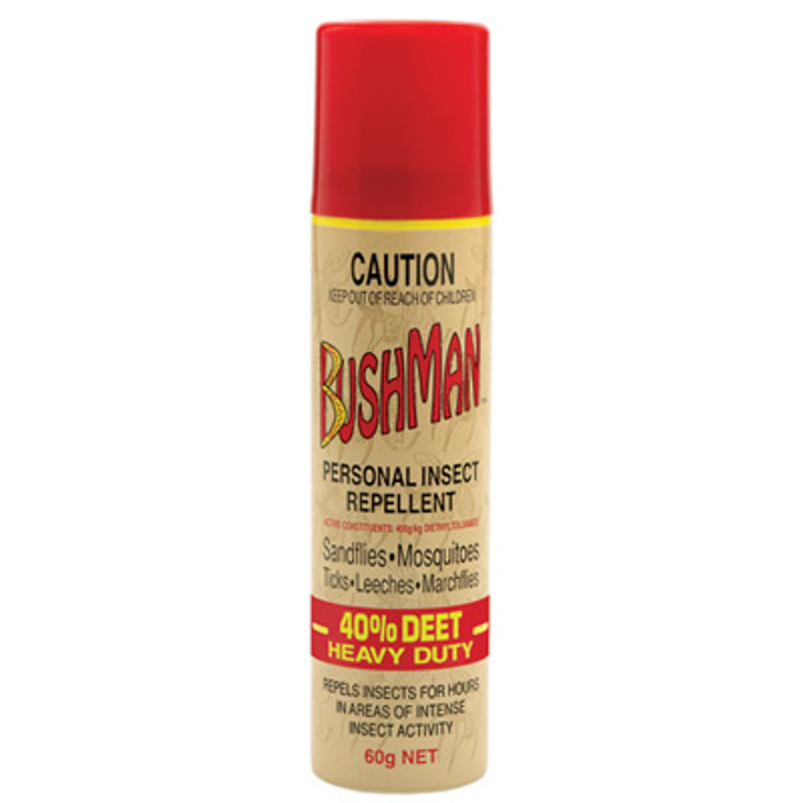 Bushman Aerosol 60g 40% Deet Bushman Aerosol 60g 40% Deet Do not go bush without the Bushman Aerosol 60g 40% Deet insect repellent, order now from the military specialists. This Bushman Aerosol is an insect repellent, helping to fight the bugs and help you s