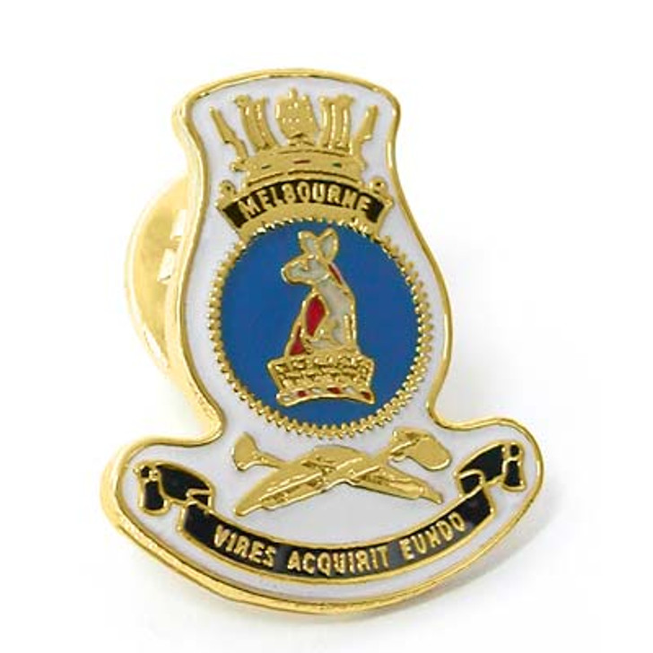 HMAS Melbourne Lapel Pin HMAS Melbourne Lapel Pin The HMAS Melbourne 20mm full-colour enamel lapel pin, order now from the military specialists. Displayed on a presentation card. This beautiful gold-plated lapel pin will look great on both your jacke