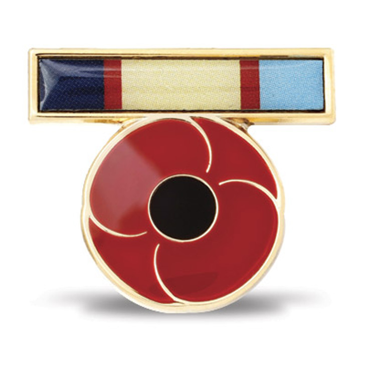 WW2 Ribbon Poppy Lapel Pin This evocative 25mm World War II ribbon badge available from the military specialists honours the service of Australian men and women during the Second World War from 1939-1945. The ribbon accompanied