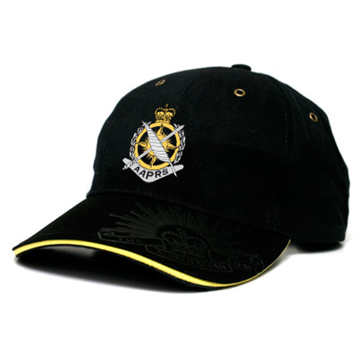 AAPRS Black Cap AAPRS Black Cap This Australian Army Public Relations Service (AAPRS) cap is both stylish and practical with its cool looks. Buy now from the military specialists. This quality heavy brushed cotton cap has the AAPRS