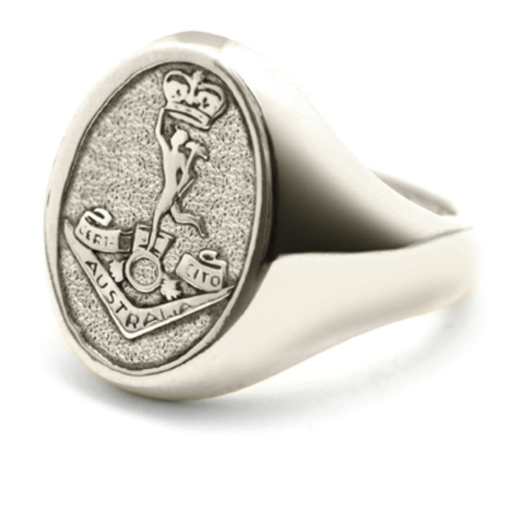RASigs 9ct White Gold Ring RASigs 9ct White Gold Ring Order the stunning Royal Australian Corps of Signals (RASigs) Solid 9ct White Gold Ring order from the military specialists. Our quality rings are custom-made to order - please choose carefully as cha