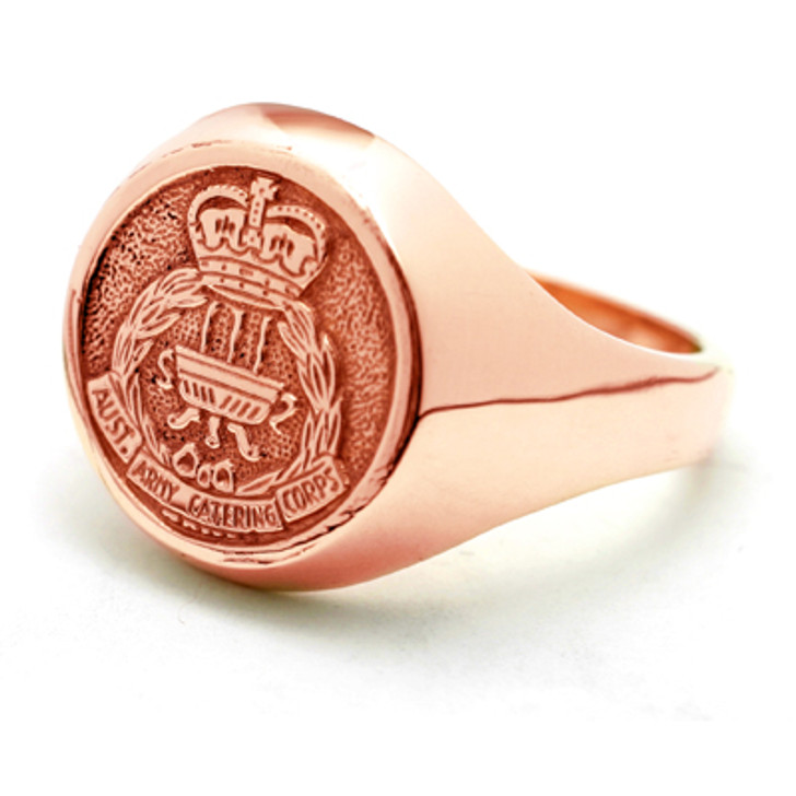 AACC 18ct Rose Gold Ring AACC 18ct Rose Gold Ring Stunning Australian Army Catering Corps (AACC) Solid 18ct Rose Gold Ring order today from the military specialists. Our quality rings are custom-made to order - please choose carefully as changes to o 