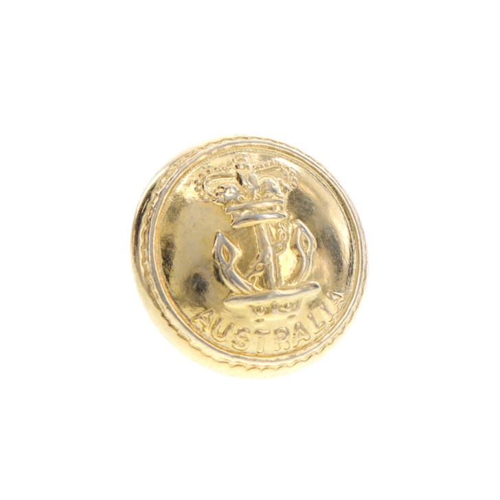 Navy Gold Button Medium Navy Gold Button Medium Order a quality Navy Gold Button today from the military specialists. This gold button features the RAN Crest and is ready for wear. A medium-size button, order yours today. Specifications: Material: