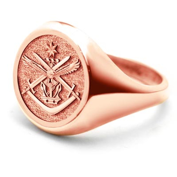 ADF Ring 18ct Rose Gold ADF Ring 18ct Rose Gold Stunning Australian Defence Force (ADF) Solid 18ct Rose Gold Ring order today from the military specialists. Our quality rings are custom-made to order - please choose carefully as changes to or cance