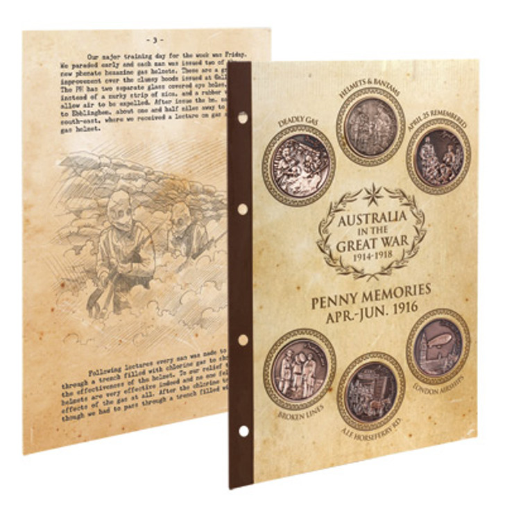 Great War 1916 S2 Penny Set w/Diary pages Great War 1916 S2 Penny Set w/Diary pages Join John Murray as he settles into life on the Western Front. Nothing at Gallipoli could prepare the Australian's for the hardships of the front. Notes include six fantastic new memory pennies and ot
