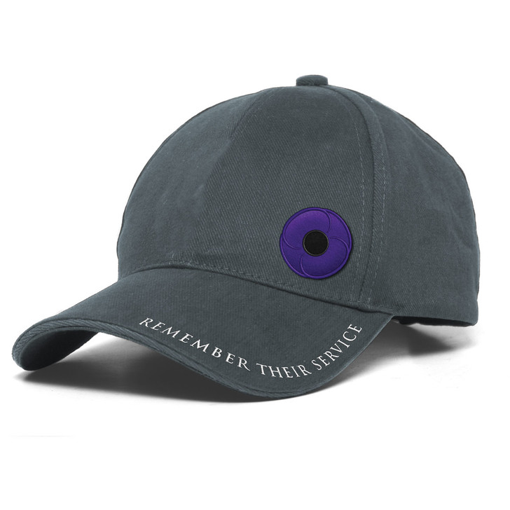 Purple Poppy Cap Purple Poppy Cap Enzyme washed heavy brushed cotton with embroidered on front and peak.  5% of the sale of these products are donated to support the organisations supporting our service animals, to find out more visit