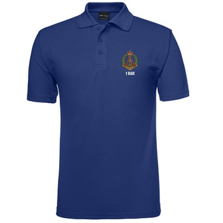 1 RAR Polo Shirt - Royal Blue 1 RAR Polo Shirt - Royal Blue 1st Battalion Royal Australian Regiment (1RAR) Polo Shirt. Cotton blend classic Polo Shirt with the 1 RAR Crest embroidered on the left breast.