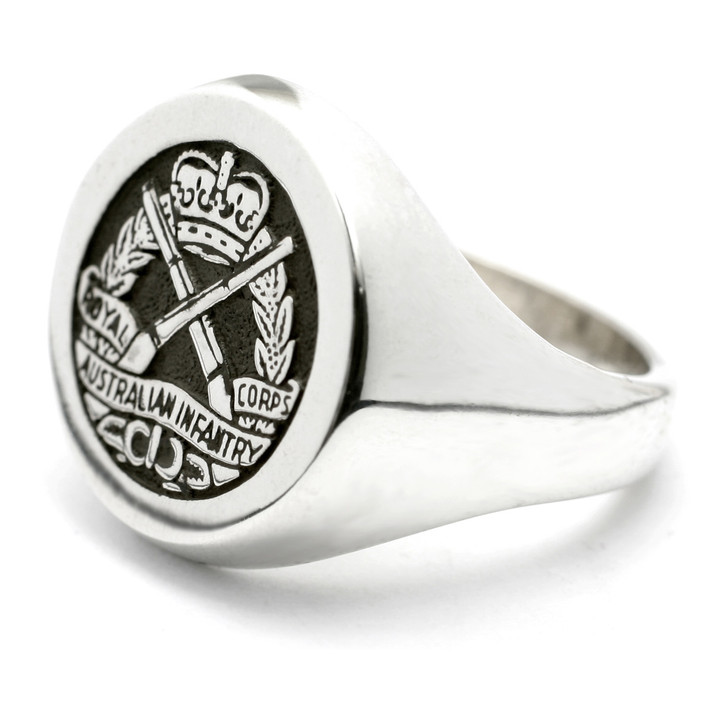RAInf Sterling Silver Ring RAInf Sterling Silver Ring Order the stunning Royal Australian Infantry Corps (RA Inf) Solid Sterling Silver Ring today from the military specialists. Our quality rings are custom-made to order - please choose carefully as chan