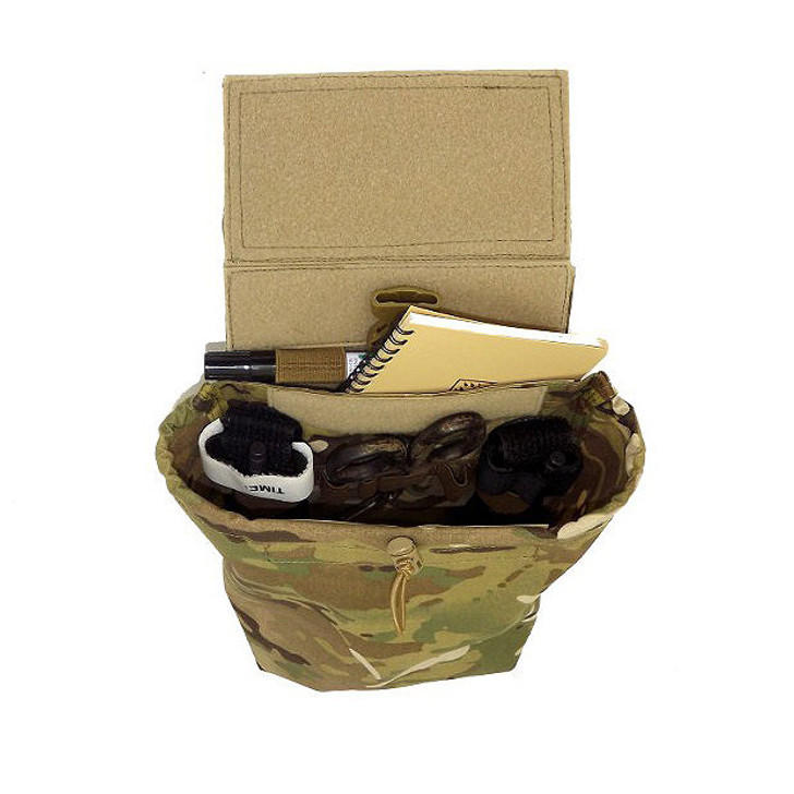 Tactical Exploration Dump - Multicam Tactical Exploration Dump - Multicam The Tactical Exploitation Dump (TED) is a lightweight multi-purpose dump pouch designed with tactical entry and exploitation teams in mind. Attaches to any SORD platform with a hook-and-loop sandwich