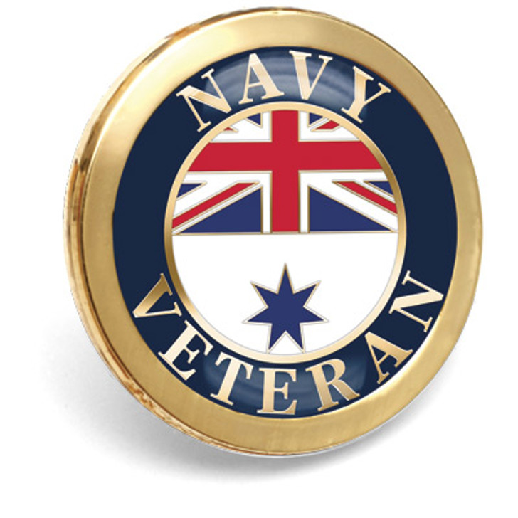 Navy Veteran Badge Share pride in your service with this exquisite enamel over metal veterans' badge. Designed to reflect the colours and traditions of Royal Australian Navy, it is a subtle and tasteful pin for formal a