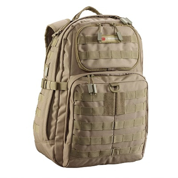 Caribee Combat 32 Pack Sand Caribee Combat 32 Pack Sand Features:Military inspired heavy duty backpackHydration ready - just add a 2L or 3L reservoirDedicated rear zip access hydration pocket (in harness)Main compartment with multiple zippered storage pock