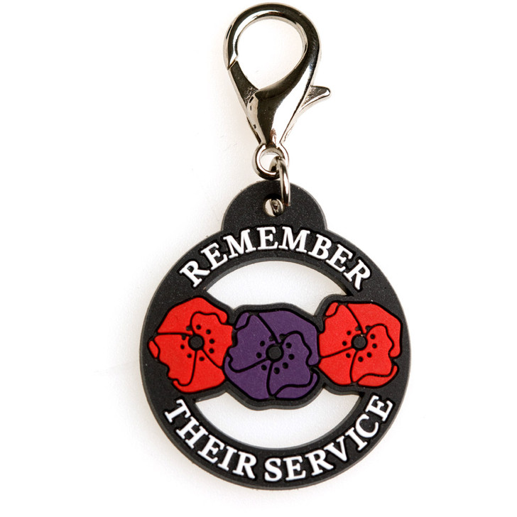 Remember Their Service Red & Purple Poppy PVC Pet Tag Remember Their Service Red & Purple Poppy PVC Pet Tag These purple and red poppies symbolise the special bond servicemen and women share with war animals. We honour this bond when we remember their service.  5% of the sale of these products are donated t