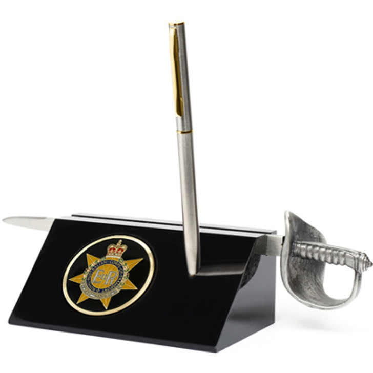 RACT Sword Desk Set RACT Sword Desk Set Royal Australian Corps of Transport (RACT) Medallion in a stylish acrylic desk stand with a quality pen and Army sword letter opener.  Presented in a silver gift box with a clear lid, this is the perf